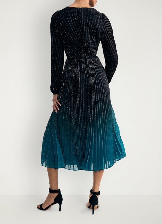 Phase Eight Simara midi jurk met strass en plooien - achterkant donkerblauw