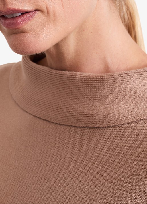 Phase Eight Skylar mini fijngebreide trui-jurk met opstaande kraag  - detail 5 camel