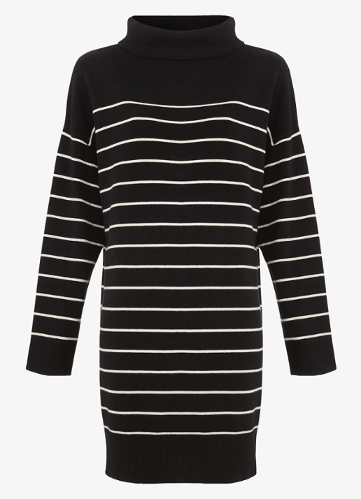 Phase Eight Skylar mini fijngebreide trui-jurk met streepprint - voorkant zwart