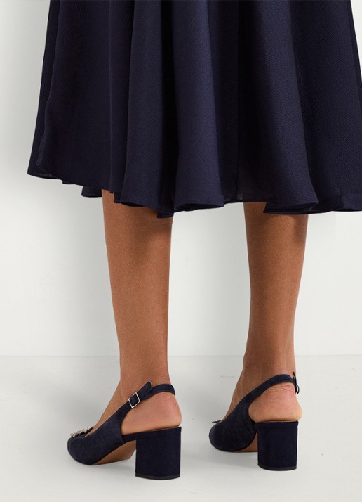 Phase Eight Slingback van geitensuède met strass  - achterkant 8 donkerblauw