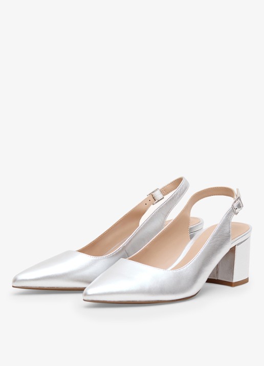 Phase Eight Slingback van leer met metallic finish - voorkant 2 zilver