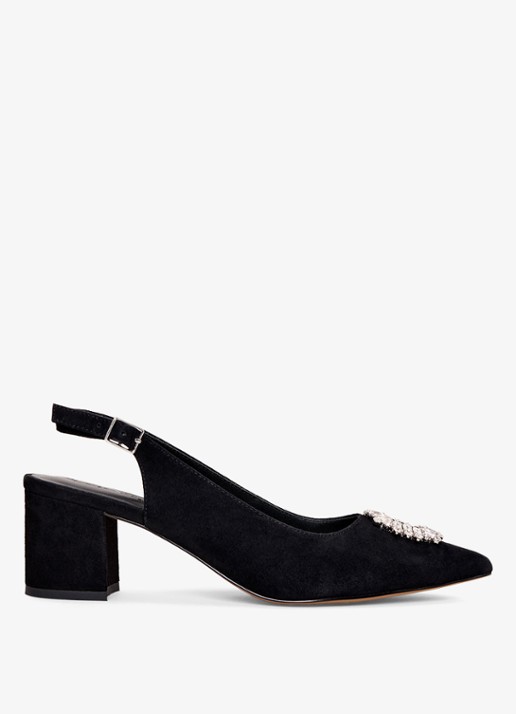 Phase Eight Slingback van suède met strass - voorkant zwart