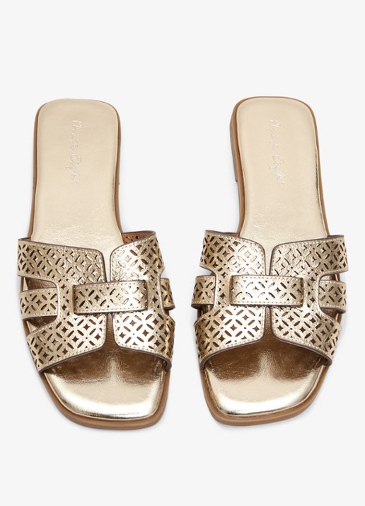 Phase Eight Slipper van leer met metallic finish - detail 4 goud