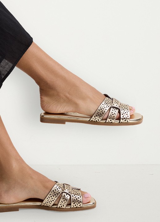Phase Eight Slipper van leer met metallic finish - voorkant 2 goud