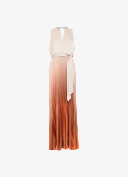 Phase Eight Sloane maxi jurk met plooien en strikceintuur - voorkant 7 oranje
