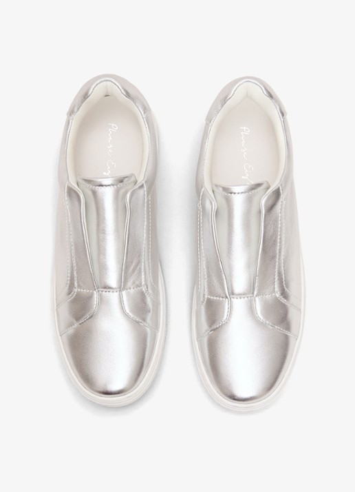 Phase Eight Sneaker van leer met metallic finish - voorkant 3 zilver