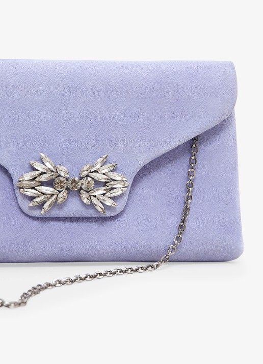 Phase Eight Sparkle clutch van geitensuède met afneembare schouderriem - detail 3 lichtblauw