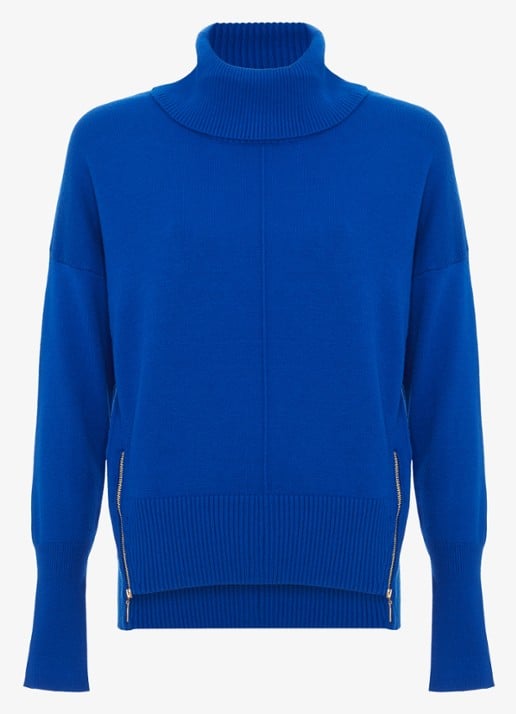 Phase Eight Steph fijngebreide trui met ritsdetail - voorkant donkerblauw