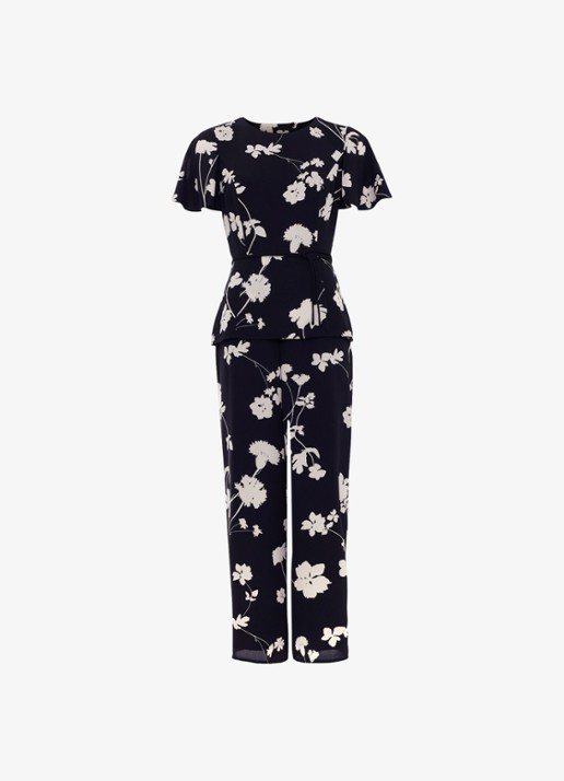 Phase Eight Straight fit jumpsuit met bloemenprint - voorkant 5 zwart