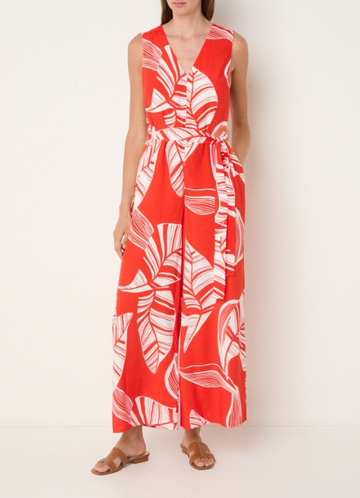 Phase Eight Suzie wide fit jumpsuit met bladprint en strikceintuur