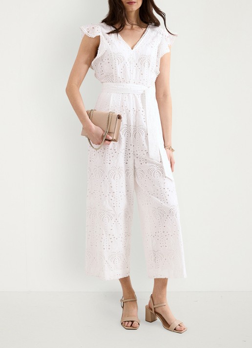 Phase Eight Talulah loose fit jumpsuit met broderie - voorkant 8 wit