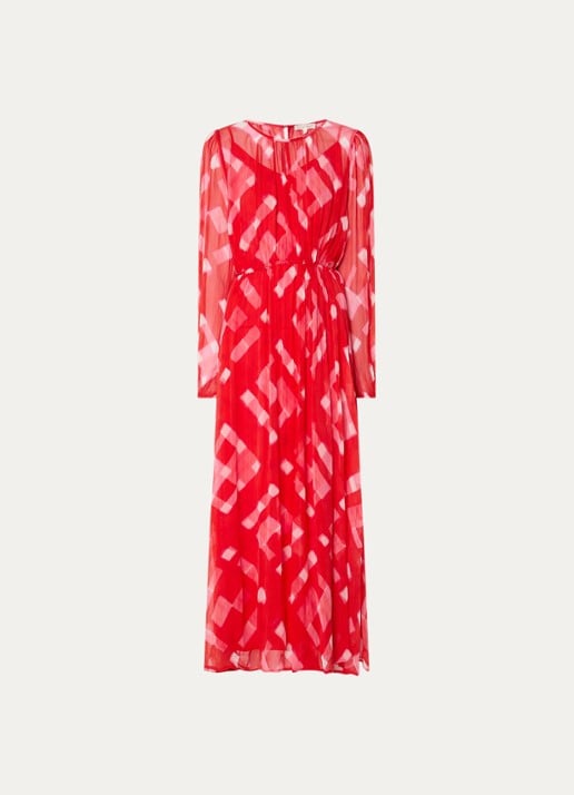 Phase Eight Tatianna semi-transparante maxi jurk met print en strikceintuur - voorkant 2 rood