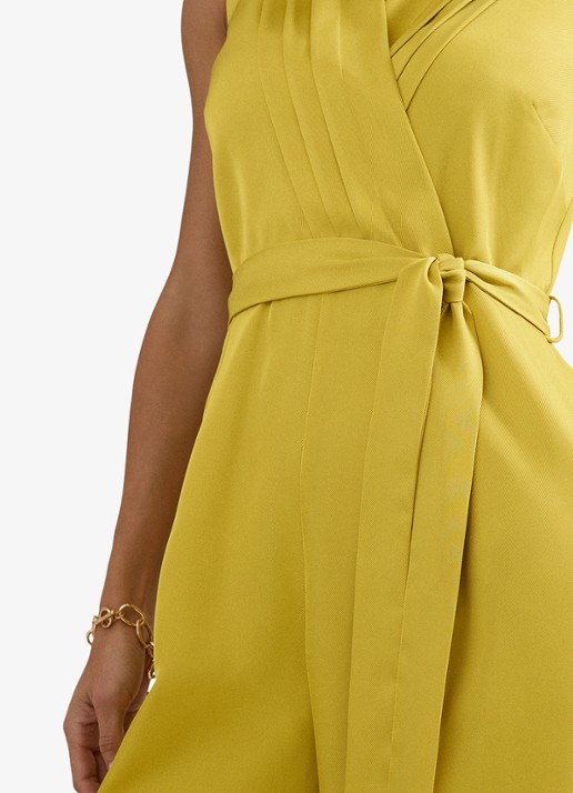 Phase Eight Taylor wide fit jumpsuit met strikceintuur - detail 3 geel