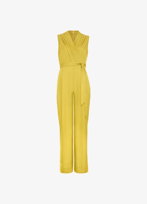 Phase Eight Taylor wide fit jumpsuit met strikceintuur - voorkant 5 geel