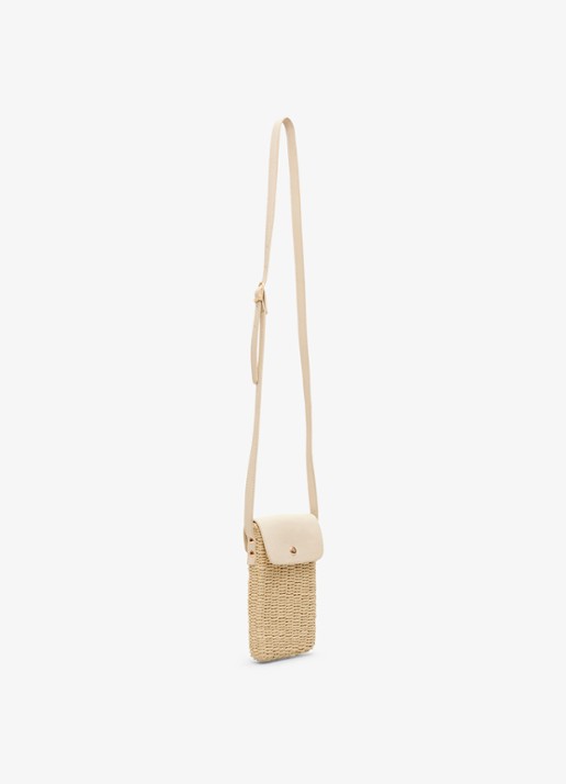 Phase Eight Telefoonhoesje van raffia met schouderriem - detail 2 khaki