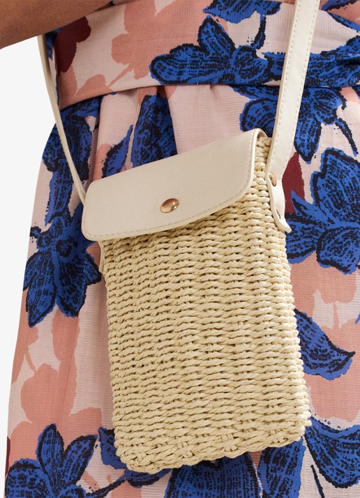 Phase Eight Telefoonhoesje van raffia met schouderriem - detail 5 khaki
