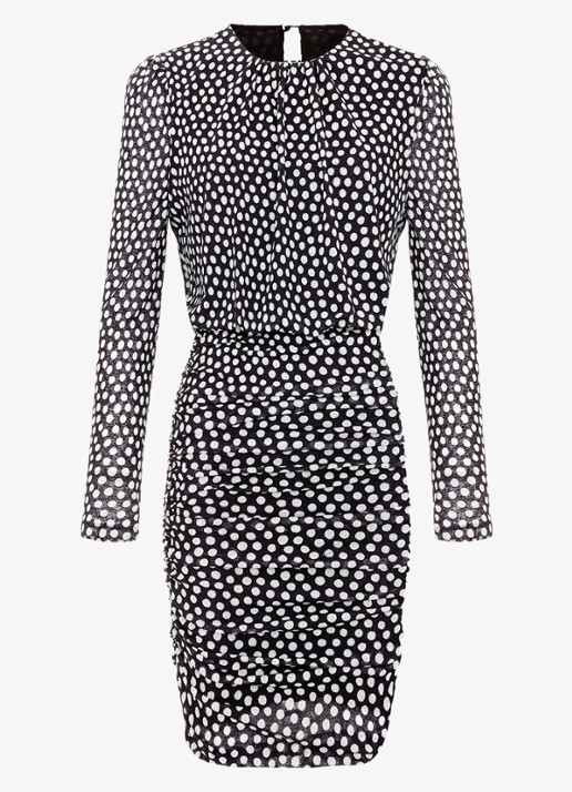 Phase Eight Teodroa mini jurk met stippenprint en ruches - voorkant zwart