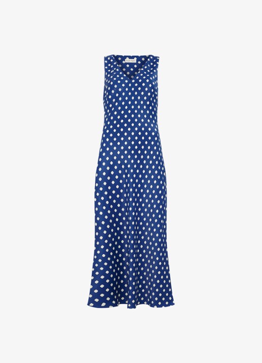Phase Eight Tina midi jurk met stippenprint - voorkant donkerblauw
