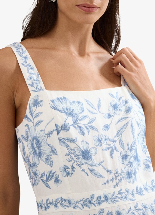 Phase Eight Torin midi jurk in linnenblend met bloemenprint - detail 5 blauw