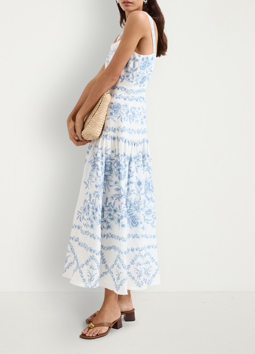 Phase Eight Torin midi jurk in linnenblend met bloemenprint - detail 7 blauw