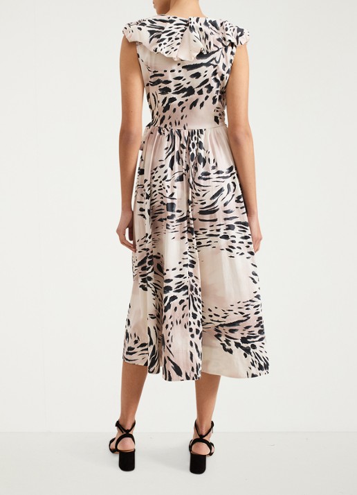 Phase Eight Trix mouwloze midi jurk met volant - achterkant 6 beige