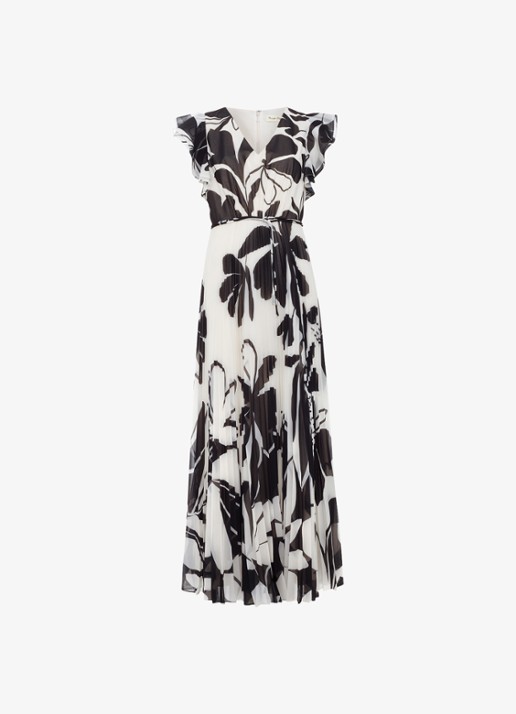 Phase Eight Uma maxi jurk met strikceintuur en print - voorkant 6 zwart
