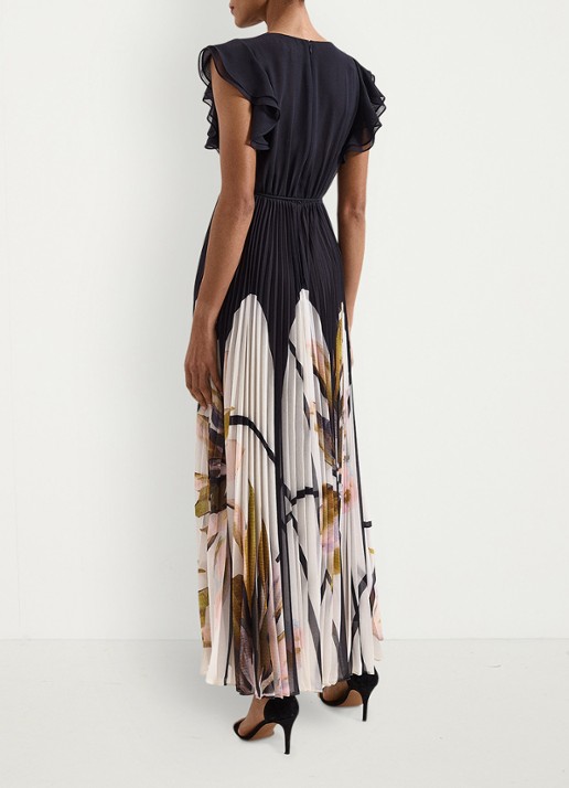 Phase Eight Uma maxi jurk met V-hals en plooien - achterkant 8 zwart