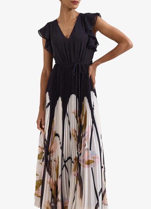 Phase Eight Uma maxi jurk met V-hals en plooien - detail 4 zwart