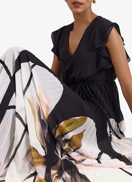 Phase Eight Uma maxi jurk met V-hals en plooien - detail 6 zwart