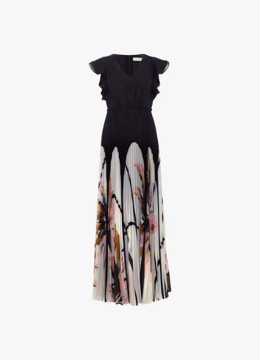 Phase Eight Uma maxi jurk met V-hals en plooien - voorkant zwart