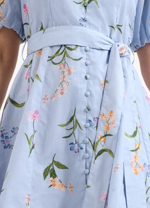 Phase Eight Velma mini jurk met bloemenprint en strikceintuur - detail 7 lichtblauw