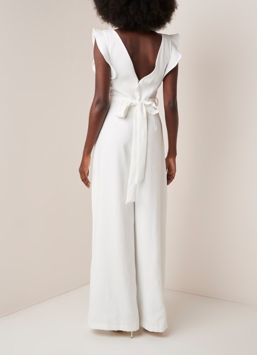Phase Eight Victoriana bruids jumpsuit met strass-decoratie en strikceintuur - achterkant ivoor