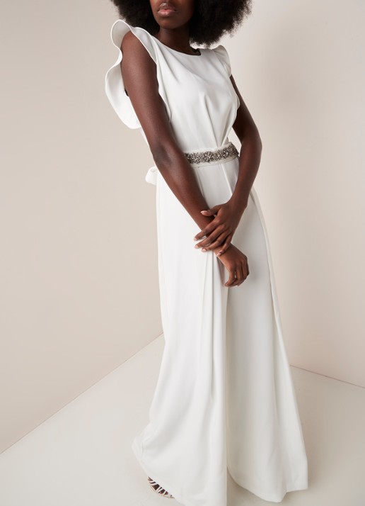 Phase Eight Victoriana bruids jumpsuit met strass-decoratie en strikceintuur - detail 2 ivoor