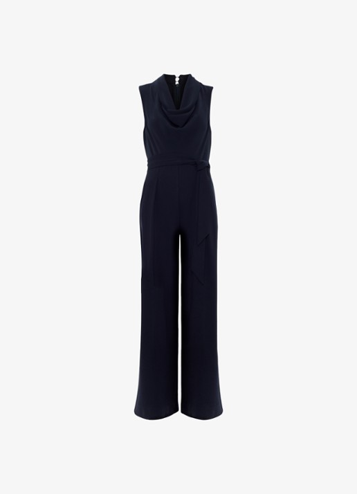 Phase Eight Wide fit jumpsuit met strikceintuur - voorkant 6 donkerblauw