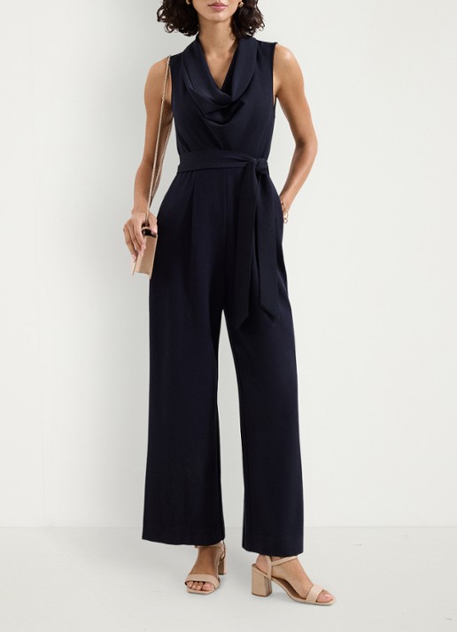 Phase Eight Wide fit jumpsuit met strikceintuur - voorkant 7 donkerblauw