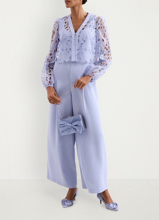 Phase Eight Winona wide fit jumpsuit met details van kant - voorkant 3 lichtpaars
