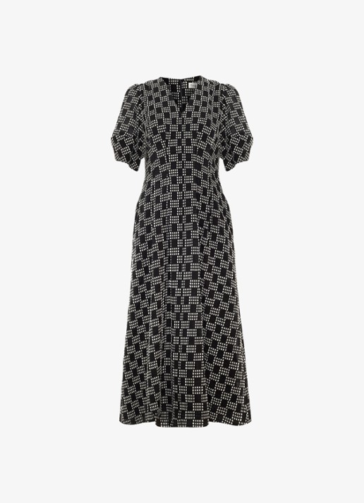 Phase Eight Yasmine midi jurk met print - voorkant 2 zwart