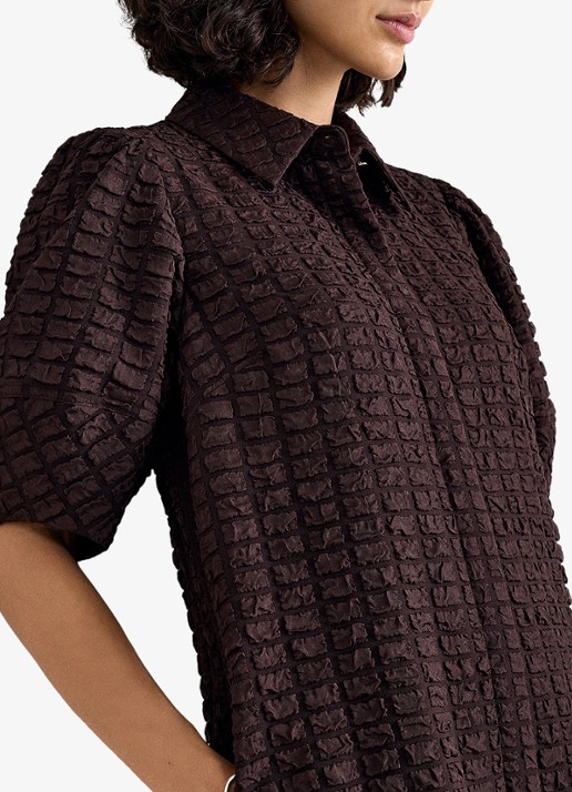 Phase Eight Yasmine mini blousejurk met pofmouwen - detail 2 bruin