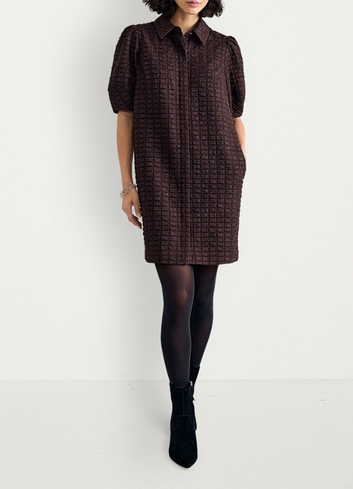 Phase Eight Yasmine mini blousejurk met pofmouwen - voorkant 7 bruin