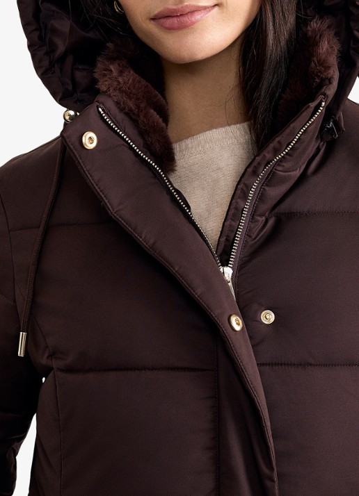 Phase Eight Yasmine puffer jas met afneembare capuchon - detail 5 aubergine