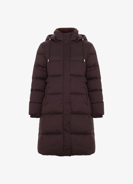 Phase Eight Yasmine puffer jas met afneembare capuchon - voorkant aubergine