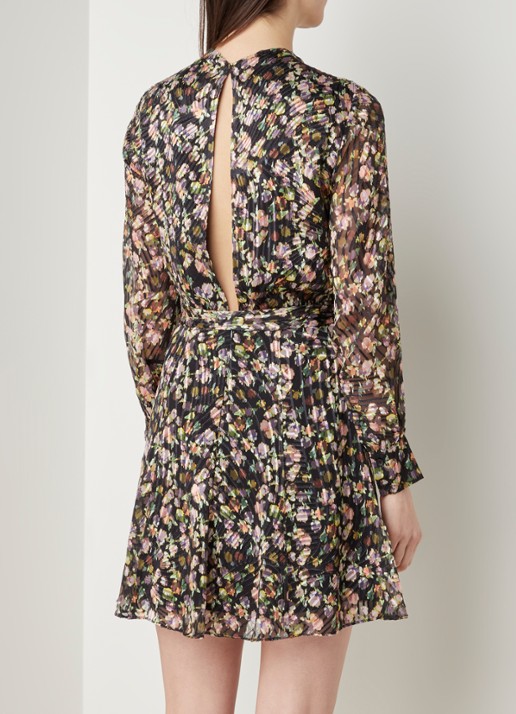Phillippa mini jurk in zijdeblend met bloemenprint - achterkant 4 zwart
