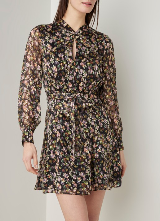 Phillippa mini jurk in zijdeblend met bloemenprint - detail zwart