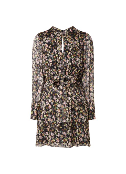 Phillippa mini jurk in zijdeblend met bloemenprint - voorkant 2 zwart