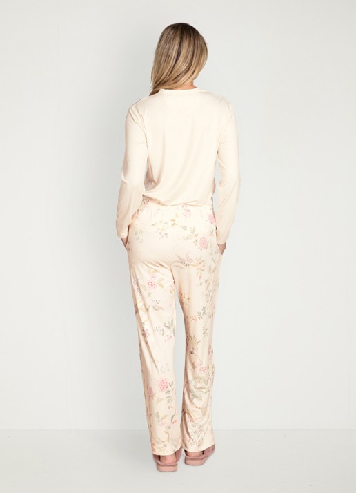 Pip Studio Belin Bodhi Flower pyjamabroek met bloemenprint - detail 2 gebroken wit