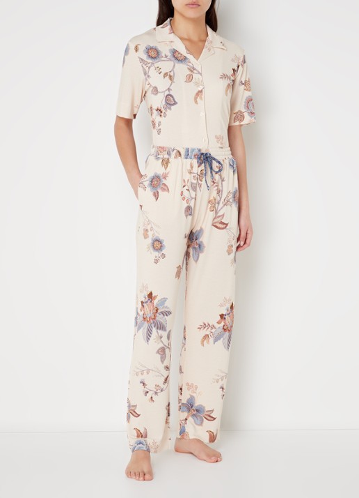 Pip Studio Belin pyjamabroek met bloemenprint - voorkant 2 lindegroen