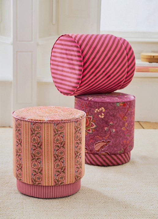 Pip Studio Block Stripe poef 40 x 45 cm - detail 5 roze
