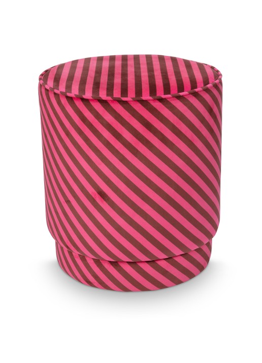 Pip Studio Block Stripe poef 40 x 45 cm - voorkant roze