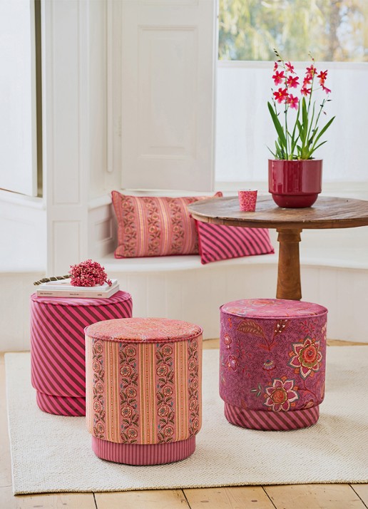 Pip Studio Block Stripe poef 40 x 45 cm - voorkant 2 roze