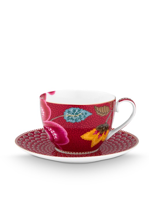 Pip Studio Blooming Tales Fantasy kop en schotel set van 2 - achterkant 7 donkerrood